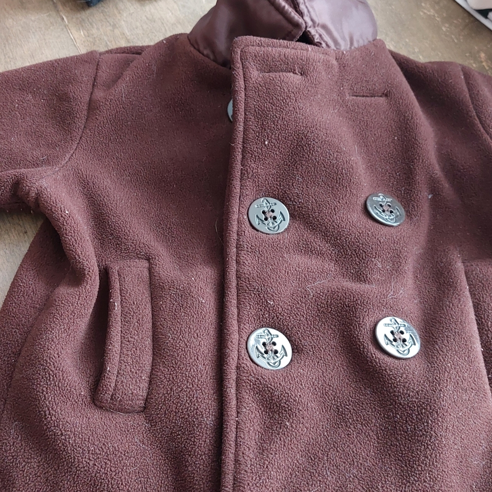Kids Brown Double-Breasted Pea Coat